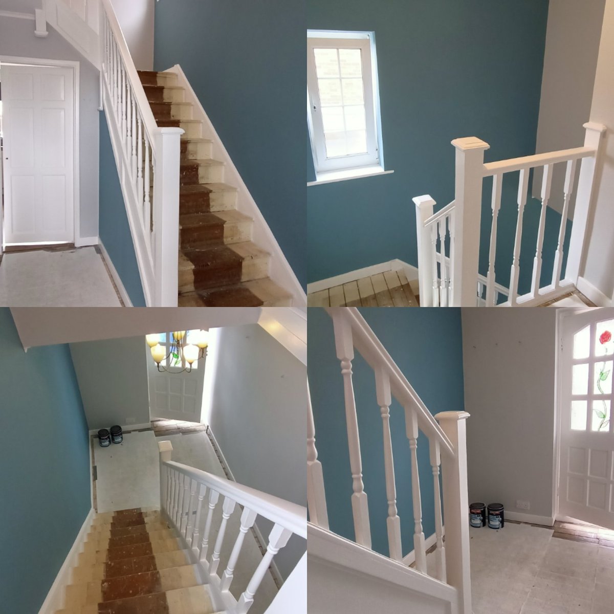 brooksdecor71's tweet image. Latest work.
Wall's were stripped and prepared then 2 x coats of @ZinsserUK Gardz followed by @Wallrocklining lining paper 100cm/55cm.
Ceilings and Woodwork - All White Matt and Aqua Satin.
Walls - Dimpse and Stone Blue Acrylic Durable Matt by @JohnstonesTrade