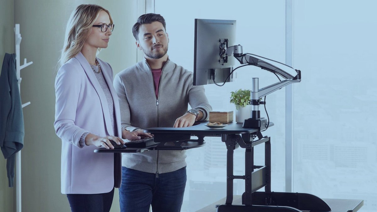 Fitterfirst's tweet image. Working from home doesn't have to be a pain. Alternate every 30 minutes between sitting and standing to achieve a maximum level of daily healthy movement!