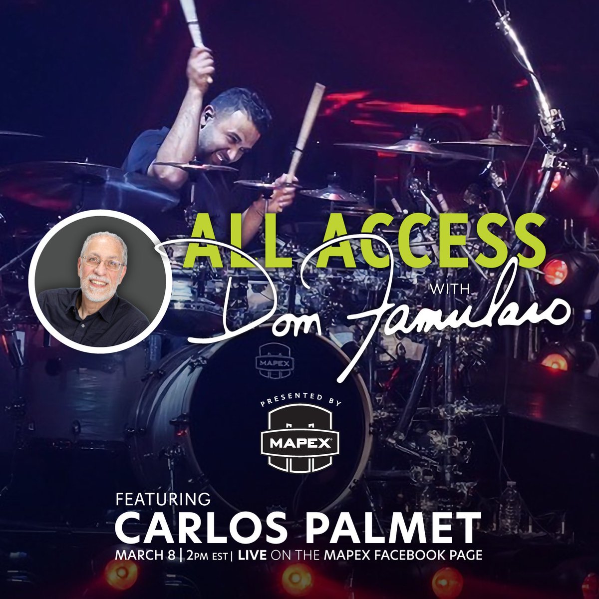Mapex Drums (@mapexdrumsusa) on Twitter photo The next guest on All Access with Dom Famularo will be Mapex artist Carlos Palmet! Join us Monday, March 8th at 2pm EST on our Mapex Facebook page for this interview! #mapexdrums #mapex <a href="/DomFamularo/">Dom Famularo</a> <a href="/PALMETDRUMS/">CARLOS PALMET</a> The next guest on All Access with Dom Famularo will be Mapex artist Carlos Palmet! Join us Monday, March 8th at 2pm EST on our Mapex Facebook page for this interview! #mapexdrums #mapex <a href="/DomFamularo/">Dom Famularo</a> <a href="/PALMETDRUMS/">CARLOS PALMET</a>