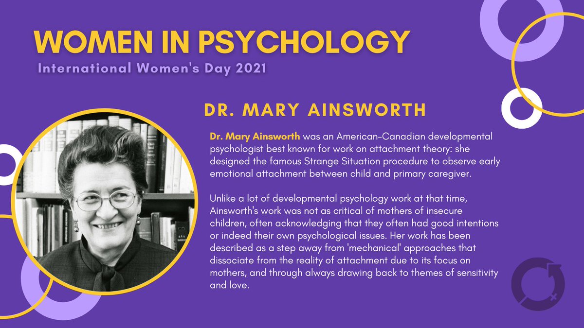 NewcastlePsych's tweet photo. Happy #InternationalWomensDay! To celebrate, our Psychology EDI reps want to raise awareness of some inspirational women in Psychology who are often overlooked in favour of Psychology’s ‘founding fathers’. Our first #WomanInPsychology is developmental psychologist Mary Ainsworth! https://t.co/ebC5eN7dQB