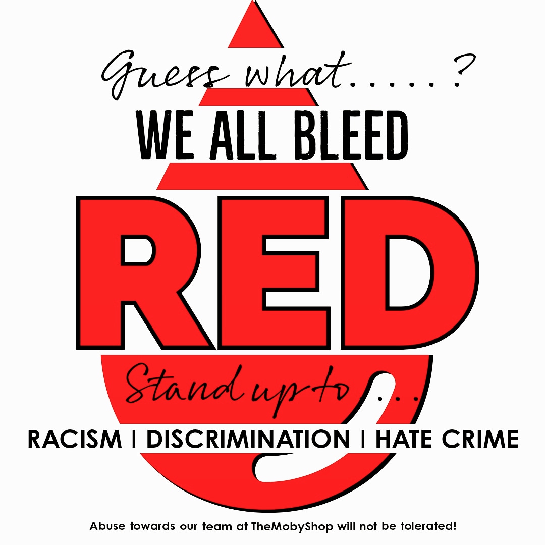 TheMobyShop's tweet photo. We are known as the shop coloured in orange. Today, we are going red! 
We skip our breaks &amp; lunch to help you get back online! One thing we do not appreciate is racist comments our team are receiving throughout this lockdown. 
Please be kind!

#racism #hatecrime #discrimination https://t.co/yMatBR56nc