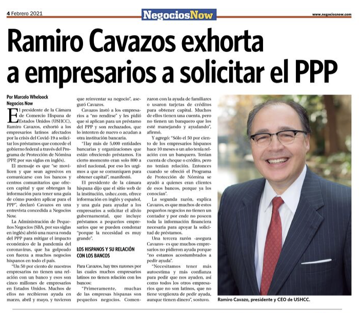 Read the latest edition of <a href="/NEGOCIOSNOW/">Negocios Now</a> featuring an article on the <a href="/USHCC/">USHCC</a>'s Paycheck Protection Program (#PPP) resources! 

Read more: 
ifoldsflip.com/i/1346618-febr…?

<a href="/clementenicado/">Negocios Now</a> <a href="/RAConomics/">Ramiro A. Cavazos</a>