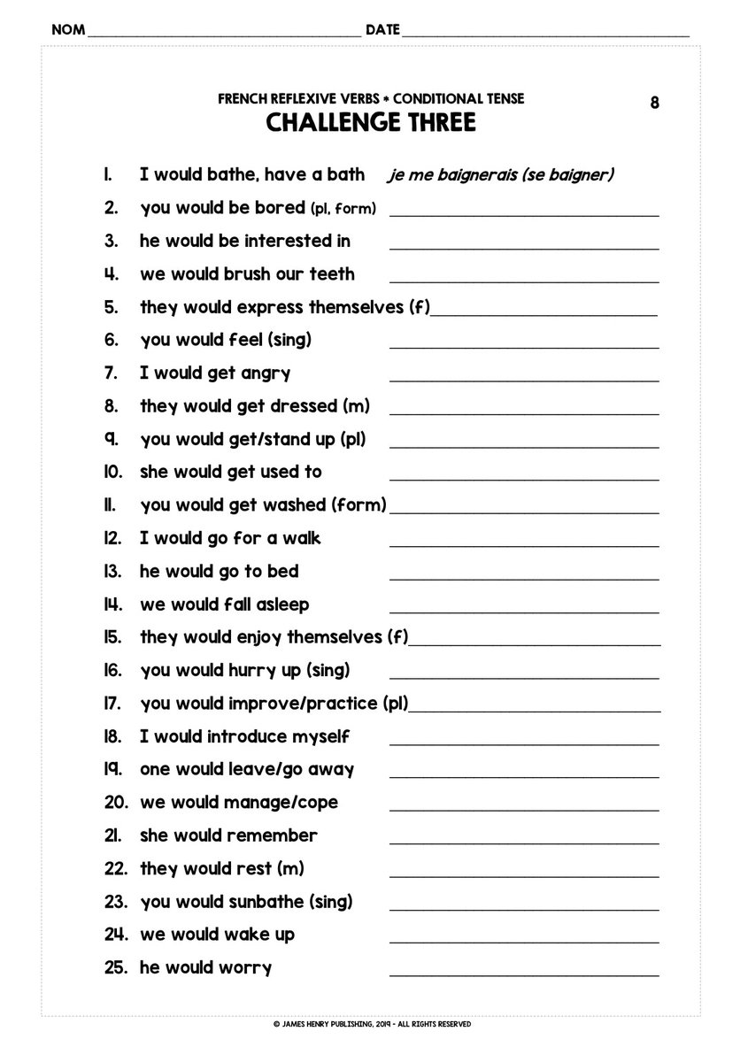 LivelyLangs's tweet photo. #frenchreflexiveverbs #frenchverbs #verbespronominaux #learnfrench #frenchgrammar #frenchconjugation #frenchworksheets #frenchgrammarworksheets #frenchteacher #ks3french #ks4french #ks5french #beginnerfrench #intermediatefrench #frenchconditionaltense #mfl https://t.co/Pcim74pCtx https://t.co/7giICY5vn5
