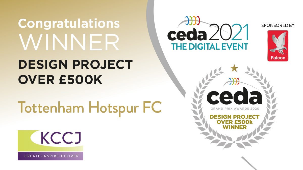 CEDAUK's tweet photo. Congratulations to KCCJ @KCCJLTD, winners in the Design Projects Over £500K category for their project at the new @SpursOfficial stadium!
#cedaGrandPrixAwards2020
#TheDigitalEvent
#cedaDigitalEvent https://t.co/zAlClDZ3Jc