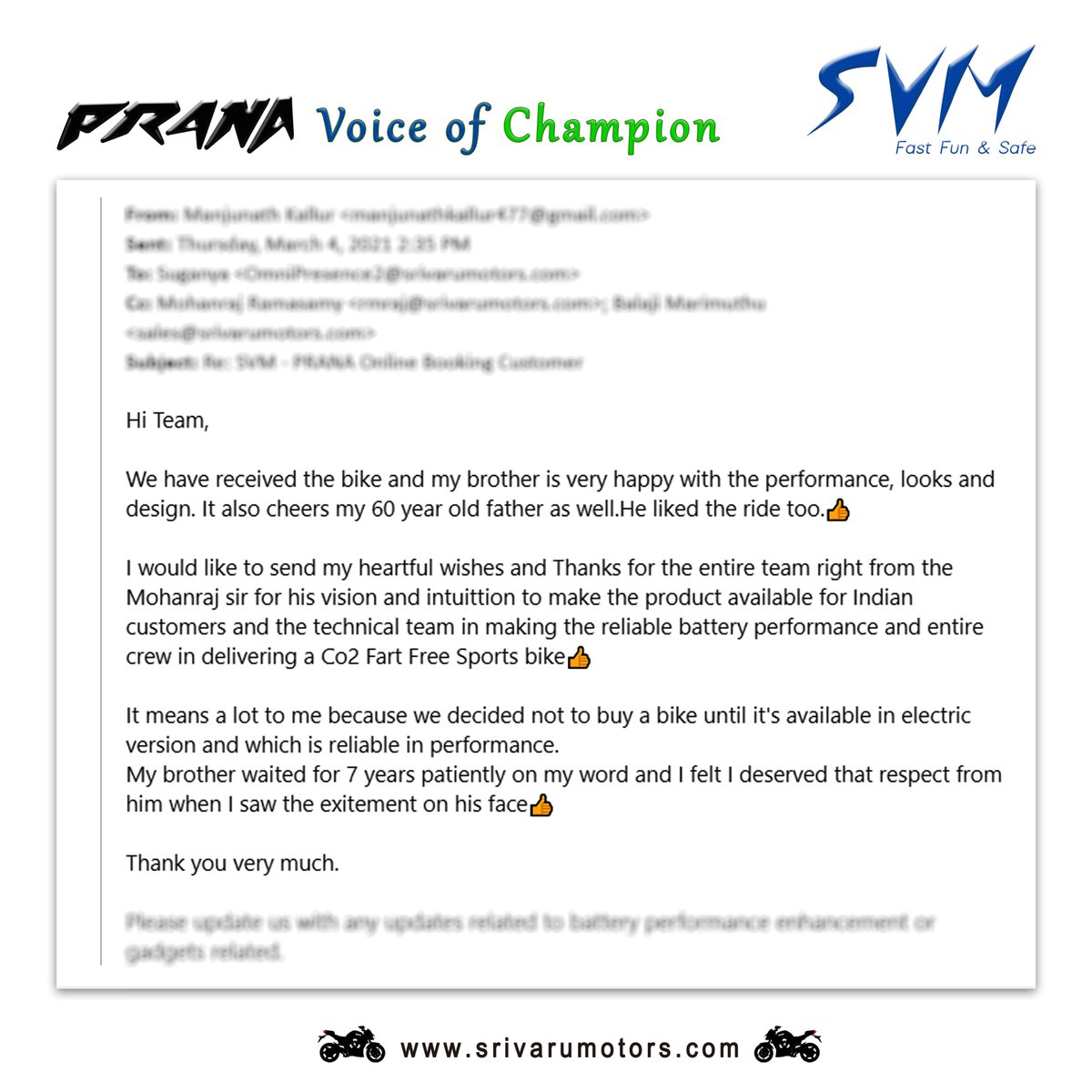 srivarumotors's tweet photo. When the expectation meets reality, the flower of #satisfaction blooms. We hope, more such flowers blooming in our SVM's #Green_garden. We sow the seed of #PRANA to make our future filled with #NOxless fresh air.
 
#svm_protect #prana_protect #zero #emmision #svm #go_green https://t.co/QbHHO1YUqq