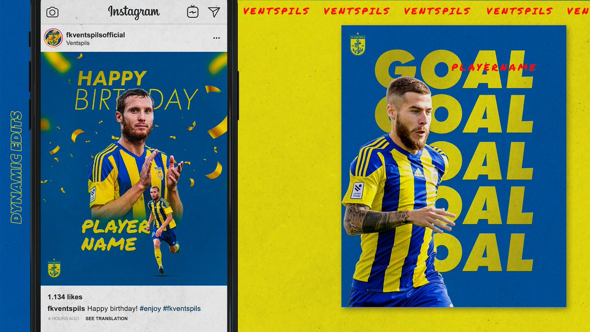 rib7films's tweet photo. #Ventspils Social Media Rebrand 🟡🔵

Here is my concept for #FKV, which includes graphics for matchdays, lineups, goals, results &amp; birthday wishes.

What do you think, @fkventspils_? 💪 https://t.co/rdyzShAv5x