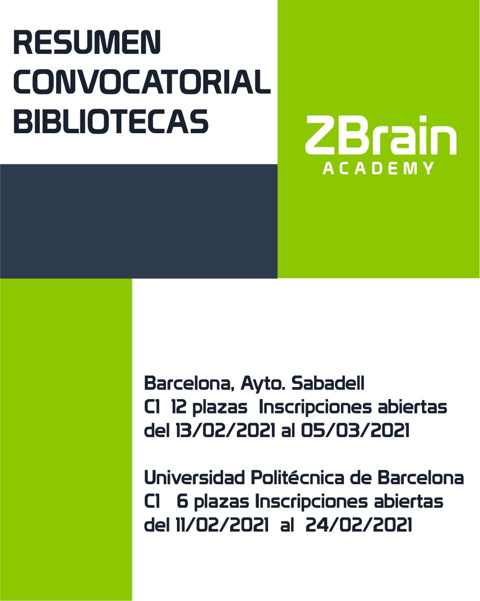 ZBrain_Edu's tweet photo. Si quieres conseguir tu plaza de Auxiliar de Bibliotecas, En ZBrain te ayudamos.
876 247 237
Info@zbrain.es
#Empleopublico #Oposiciones #Auxiliardebibliotecas #Convocatorias #Barcelona #Upc https://t.co/p4NDv02e6f