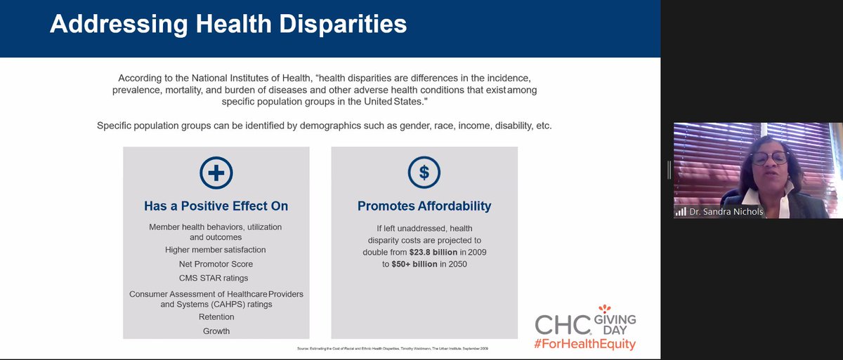 LivingUnited's tweet image. #Healthequity is critical to keep care costs manageable; if left unaddressed, health disparity costs are projected to double to $50+ billion in 2050. 
~Dr. Sandra Nichols, UHG (@chcimpact) #ForHealthEquity