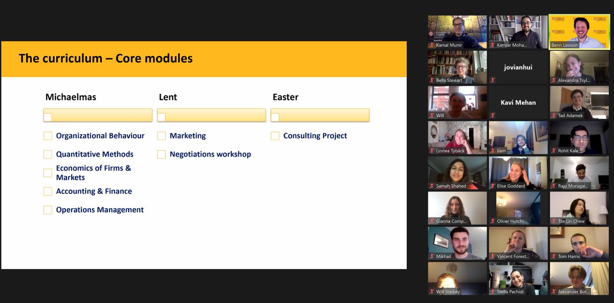 Over 170 people at our #Management Studies Tripos information meeting for 2021/22 entry <a href="/CambridgeJBS/">Cambridge Judge</a> this evening. Great to see so many <a href="/Cambridge_Uni/">Cambridge University</a> undergraduates interested in the MST Tripos, maybe the most popular course at #Cambridge next year?