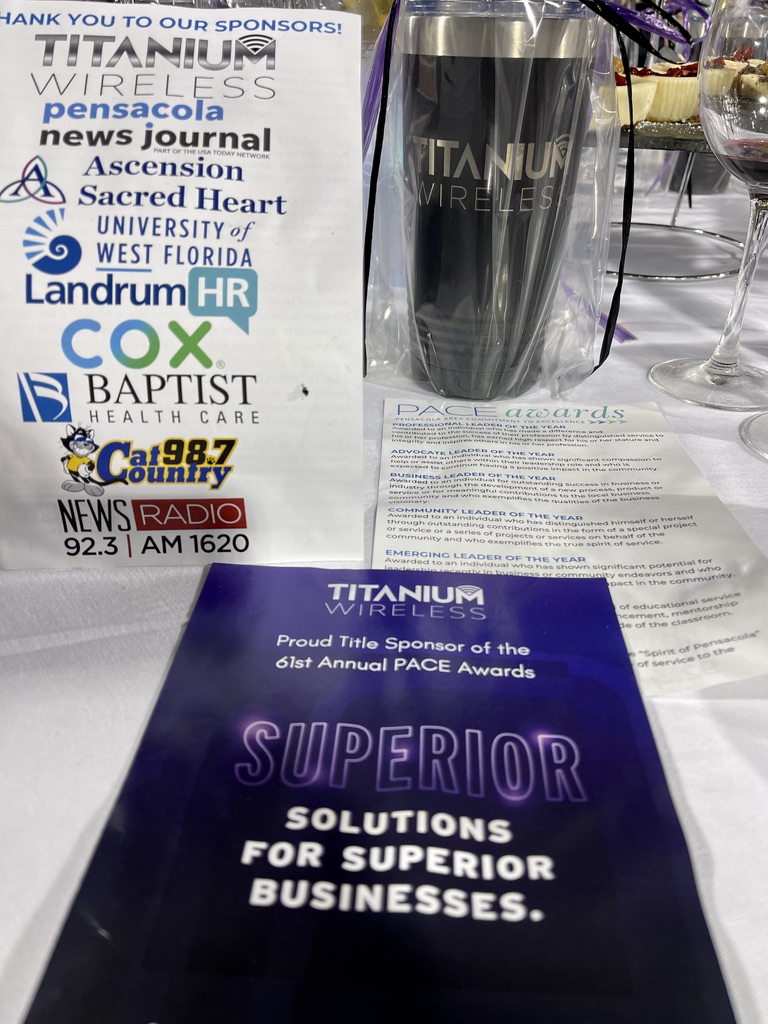 Thank you to everyone who came out to support the 61st annual PACE awards with the Greater Pensacola Chamber! The night was a great reminder of the importance of supporting local businesses to boost our community and boost our commerce. #supportlocalbusiness #titaniumwireless