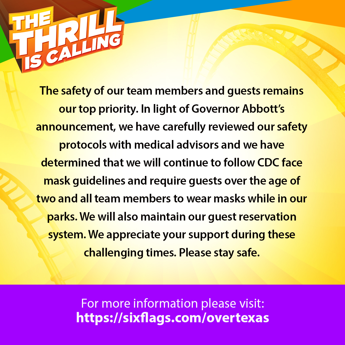 SixFlagsOverTX's tweet image. An update for our guests.
