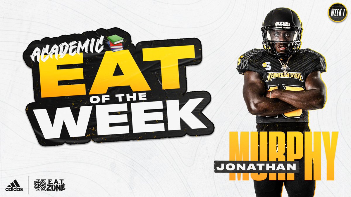 KSUFBRecruiting's tweet photo. These guys are standing by the #GoldStandard on and off the field🧠
Jonathan Murphy and Markeith Montgomery have both earned this weeks Academic EAT of the Week!📚
#EATzone x @kennesawstfb https://t.co/c7NslXEyoP