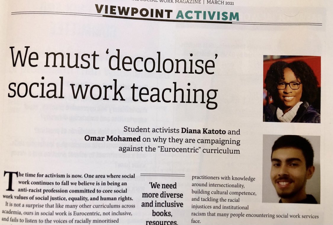 Amazing to see our team member @dianakatoto & former team member @OmarMohamedSW join forces & write this interesting article in this months edition of @BASW_UK PSW magazine! If you haven’t already, turn to page 31 now! Congratulations to you both! 👏☺️ #AntiRacistAction