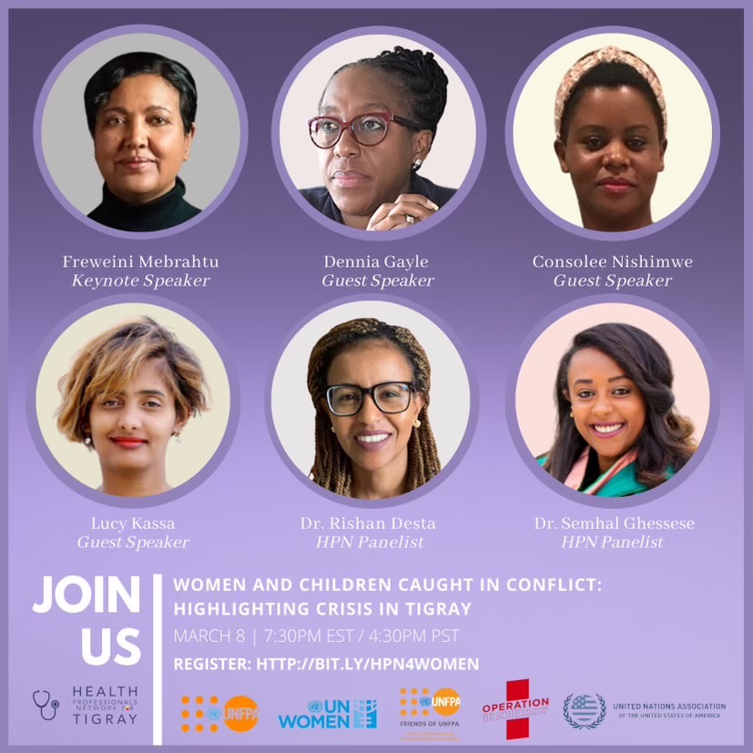 HPN4Tigray's tweet photo. March 8th is #InternationalWomensDay — join us as we host this interactive panel, “Women and Children: Caught in Conflict Highlighting Tigray” on 3/8, 7:30pm EST. Register at Eventbrite. #HPN4Girls #InternationalWomensMonth #InternationalWomensDay https://t.co/Z5Nk7wVqDw