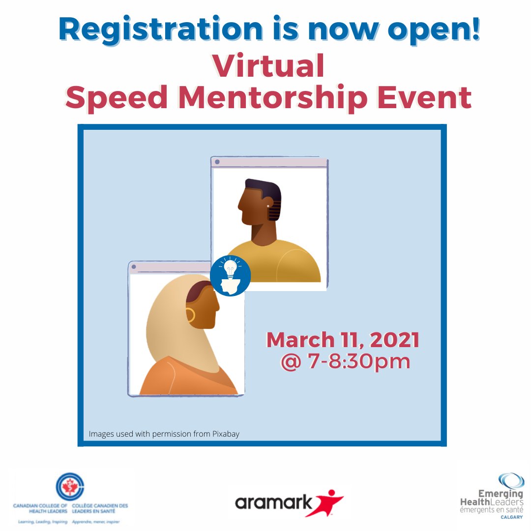 EHLCalgary's tweet photo. Opportunities for #mentorship are more difficult than ever right now. So join us next Thurs Mar 11 for our 5th annual Speed Mentoring event and meet some incredible leaders in the field of #health. @cchl_sac 
Register: https://t.co/LclG4pl0Ns
Use code: SouthernAlbertaEHL-1000 https://t.co/pcx2tBkEzf