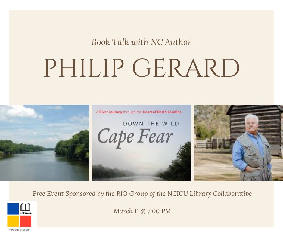 gwudoverlibrary's tweet photo. Join Dover Library as we participate in #RIOReads2021! This free, virtual book talk will be focused on Philip Gerard’s “Down the Wild Cape Fear.” To register for the event and for information on how to access his books free, please follow the link: 

https://t.co/TCdODeHnXQ https://t.co/1zo9uNLGnQ