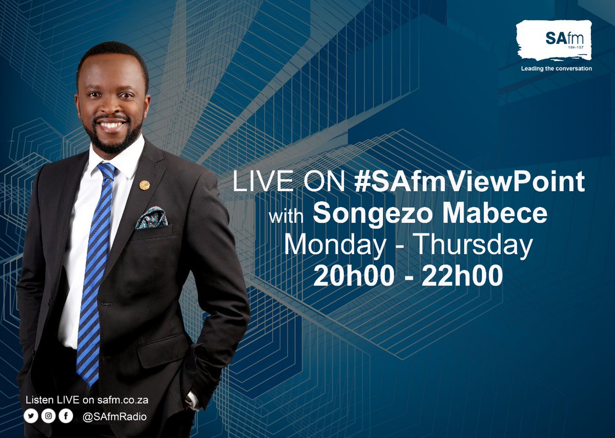 SAfmRadio's tweet photo. [NEXT] Tonight on #SAfmViewPoint, @SongezoMabece unpacks the Police Minister's comments on recent police killings; #HackTheNormal campaign with @defy_sa; discuss entrepreneurship as a viable career with @ALAcademy; readiness of higher education institutions with @bostoncitycampus https://t.co/Hgxh4fD0cG