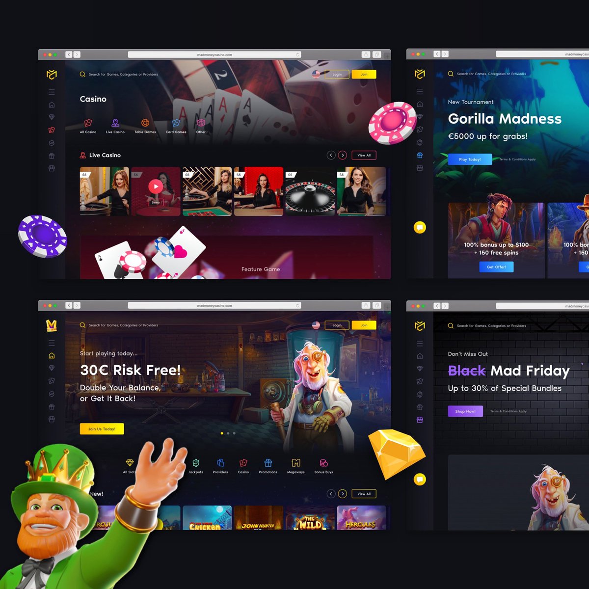 CoaxCreative's tweet image. A sleek, yet fun website for our client @MadMoneyCasino.
We created the website to ensure Mad Money have a strong web presence. We wanted to have all the essence of the new branding, with an awesome logo and state-of-the-art graphics that tied in with the entertaining games. 🎲