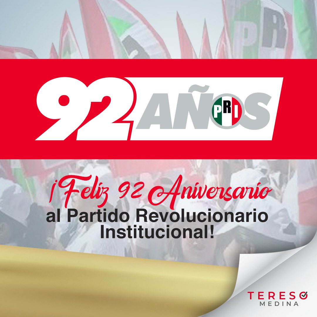 Hoy festejamos y conmemoramos un momento histórico en la vida política del país, el 92 Aniversario del <a href="/PRI_Nacional/">PRI</a>, que con fuerza y esmero ha contribuido al avance y desarrollo de toda una nación.
#92AñosPRI