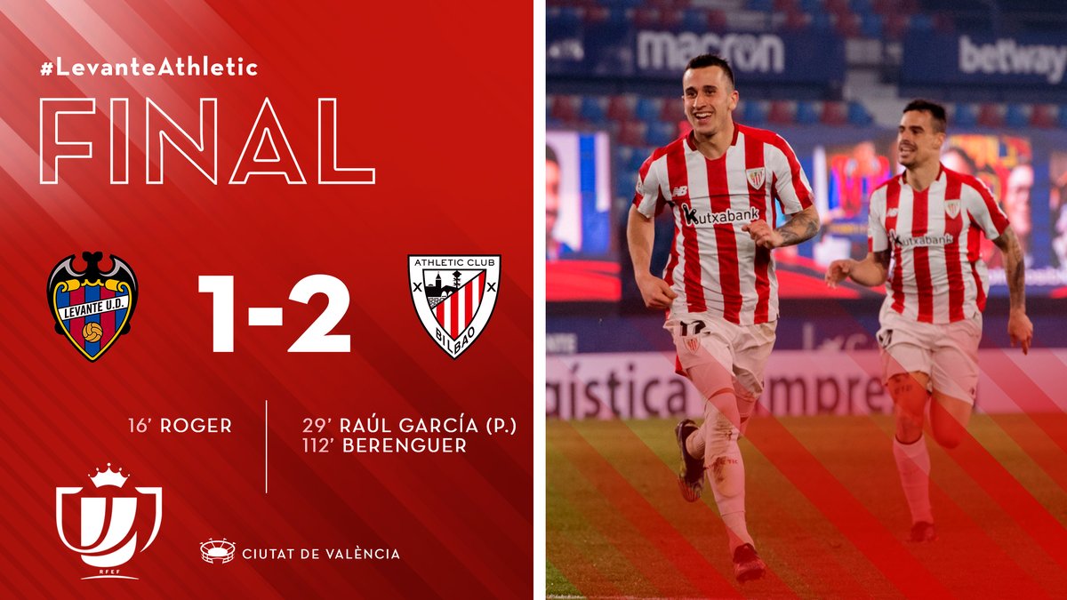 FINAL I El Athletic disputará la final de la Copa ante el FC Barcelona el 17 de abril en La Cartuja. 

¡¡𝗧𝗲𝗿𝗰𝗲𝗿𝗮 𝗳𝗶𝗻𝗮𝗹 𝗱𝗲𝗹 𝗮𝗻̃𝗼!! ¡¡Vaya mes de abril!! 🤯

#LevanteAthletic 🏆 #BiziAmetsa 💭

#AthleticClub 🦁