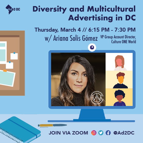 C1Wagency's tweet photo. Going live in 30min with @Ad2DC where @_everydayariana will join a panel to discuss #multicultural marketing. Register for the free zoom here: https://t.co/MoeF7z63Vt https://t.co/IWFqxIVaXb