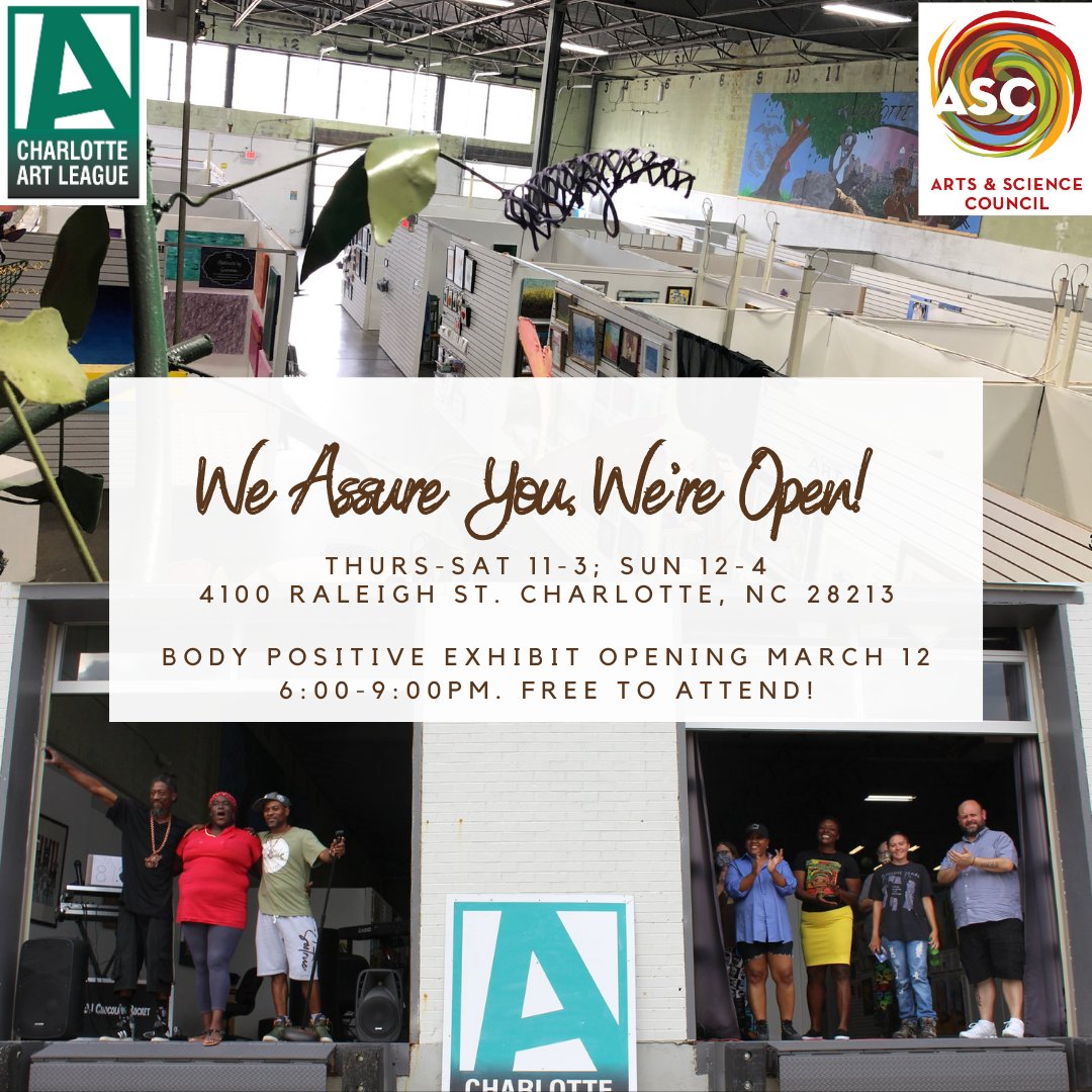 We're back open! Now that COVID guidelines have eased, we're open to the public Thursday through Sat 11-3 and Sun 12-4. Join us for our Body Positive exhibit opening March 12 6-9pm. New art, spoken word, and interpretive dance all celebrating body positivity! Free to attend.