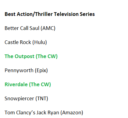 svk_yfshows's tweet image. #SaturnAwards 
#pandoraCW  #theoutpost #Riverdale #TheFlash #Supergirl