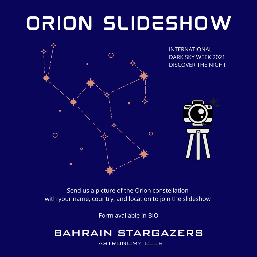 We are,putting a video together of the Orion constellation for the #idsw2021 showing the effects of light pollution on the night sky from different locations of the world. Everyone is welcome to join. #lightpollution 

forms.gle/Rf5UiGmPFzMvFo…