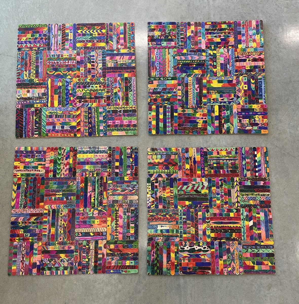 cmac920's tweet photo. Stuber Sparks worked very hard on creating a collaborative mural out of popsicle sticks for #BigArtDay2021 Now where are we going to hang these @StuberElem https://t.co/UDXeUYt8Qr