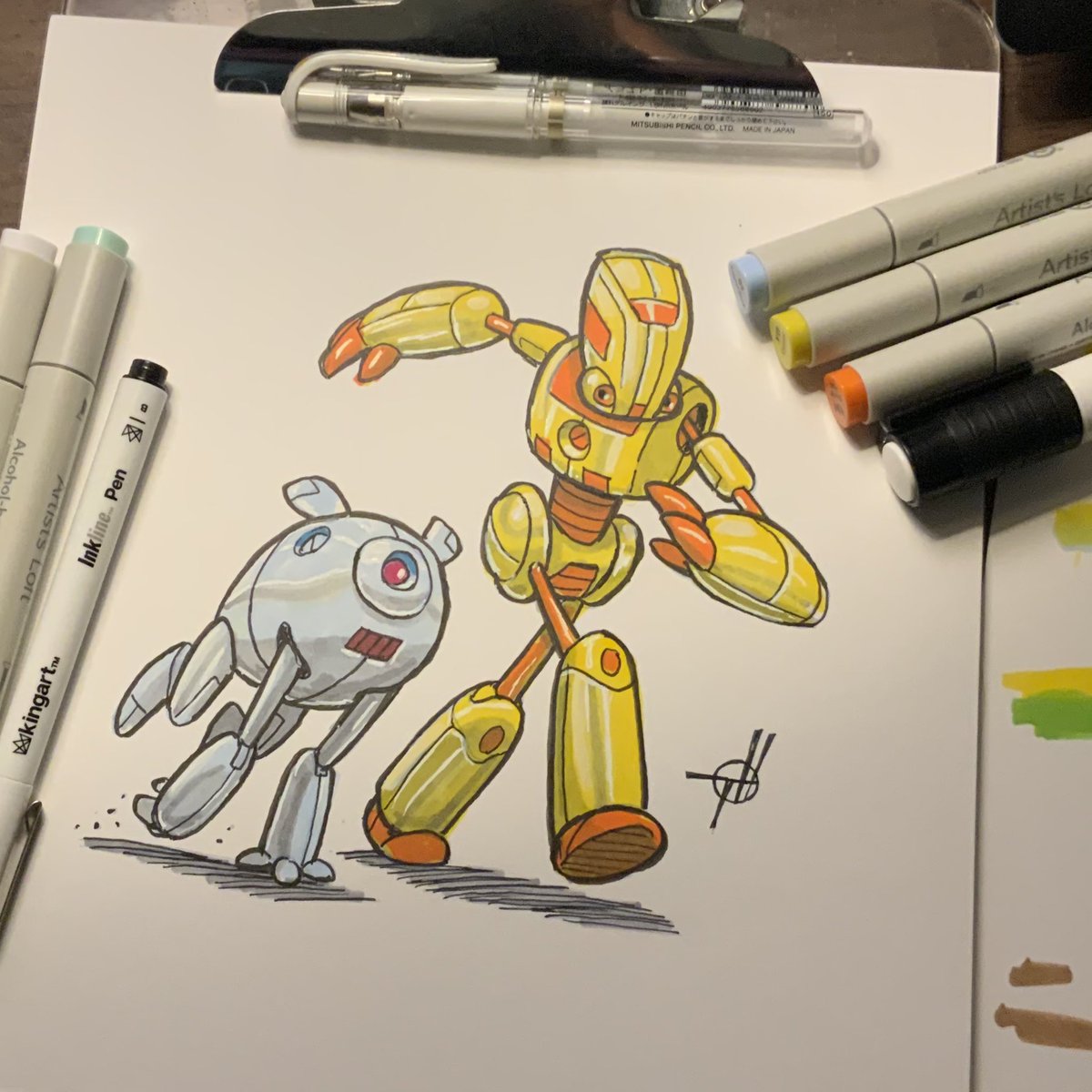 Tonycartoonish's tweet photo. Printed light blue lines on Bristol then inked and colored traditionally.
 (**FOR SALE**)
#marchofrobots #marchofrobots2021 #RUN #marchofrobotsRUN #marchofrobots2021RUN #robot #android #scifi #tradionalart #copic #copicmarkers #artistsloft #kingart #bristol https://t.co/7i10pSU1pq