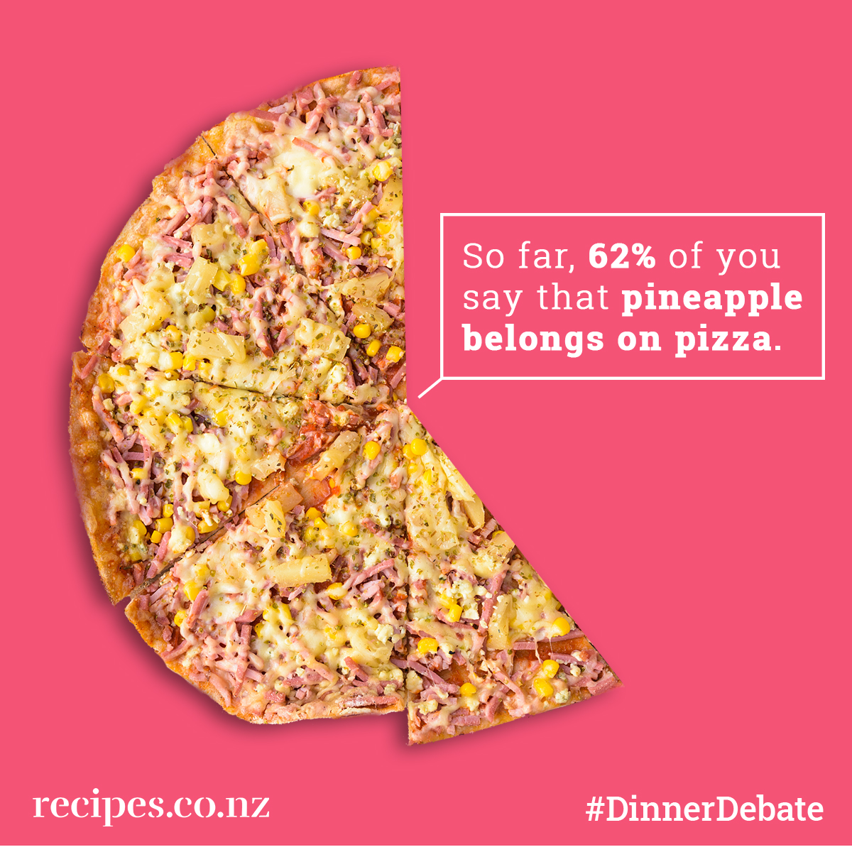 BeefLambNZ's tweet photo. ... and 62% of you are wrong. 🍕

To have your say, head over to: https://t.co/yW08ylMipz
Every entry goes in the draw to win a $200 meat pack.

#dinnerdebate #pineappleonpizza #pizza #foodforthought https://t.co/NA16nHCTtG