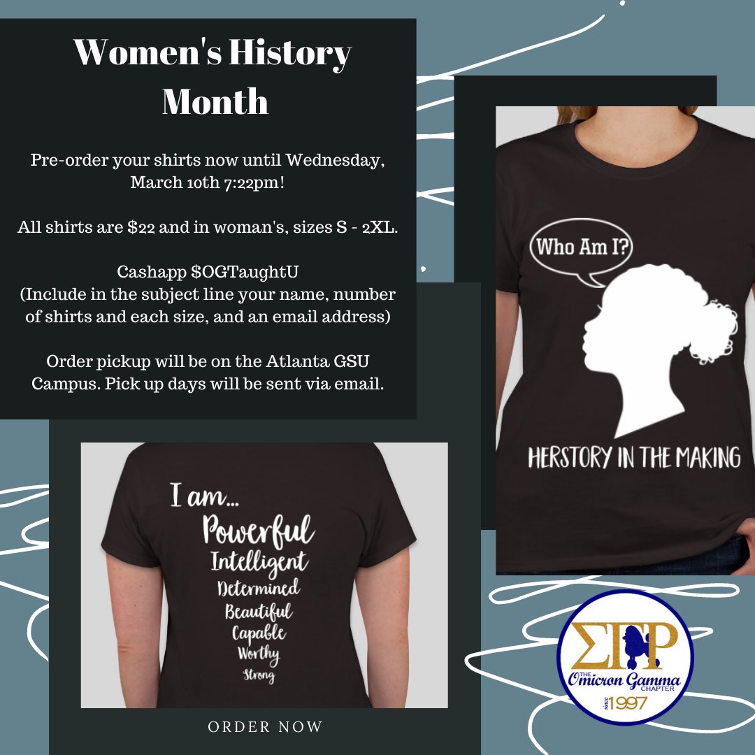 og_sgrho's tweet photo. Need a way to celebrate Women’s History Month? The Omicron Gamma Chapter of Sigma Gamma Rho Sorority Incorporated would love your support for our Women’s History Month T-Shirt Fundraiser! https://t.co/x0HRzpfxRH