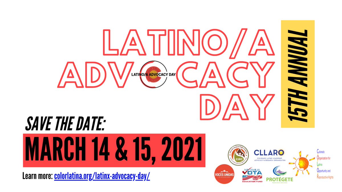 ImanforColorado's tweet image. Latino/a Advocacy Day is virtual this year! From Sun. March 14th to Mon. March 15th, join Latinx-serving organizations from across the state as they provide #advocacy trainings &amp;amp; briefings on #policyissues that impact #Latinos in #Colorado. #LADQuince 
secure.everyaction.com/MaEc3Ds1wUqeHO… 1/