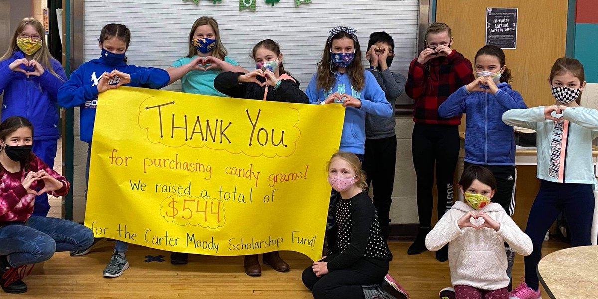 CMUEHS's tweet photo. CMU and our local community lift each other up. @McGuireSchool Valentine’s Day candy gram fundraiser raised $544 to help fund a scholarship in memory of one of their classmates Carter Moody to support aspiring special education educators at CMU.  https://t.co/Uy8AYyagu1 https://t.co/2XDTUPrYht