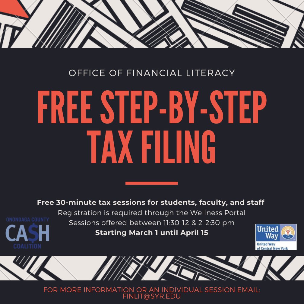 OSL_South's tweet photo. Need help figuring out how to file your taxes? The Office of Financial Literacy is having free 30 minute tax sessions starting March 1st until April 15th! Sign up through the Wellness Portal! https://t.co/rHUKUq7peZ