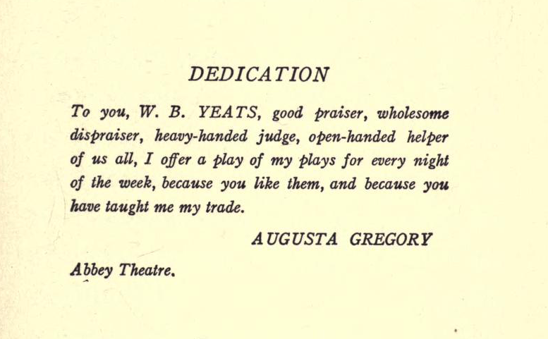 IWWNetwork's tweet photo. Do you have a book by an Irish woman writer to hand? Share the cover &amp;/or dedication for #WorldBookDay! Nods to networks for #IWWNSymposium21 can be found in paratexts. Here's @LadyGregoryIRL's dedication to WBY in her 'Seven Short Plays'. @WomenRead @Irish_Lit @BAIrishStudies https://t.co/dQyllLCozF