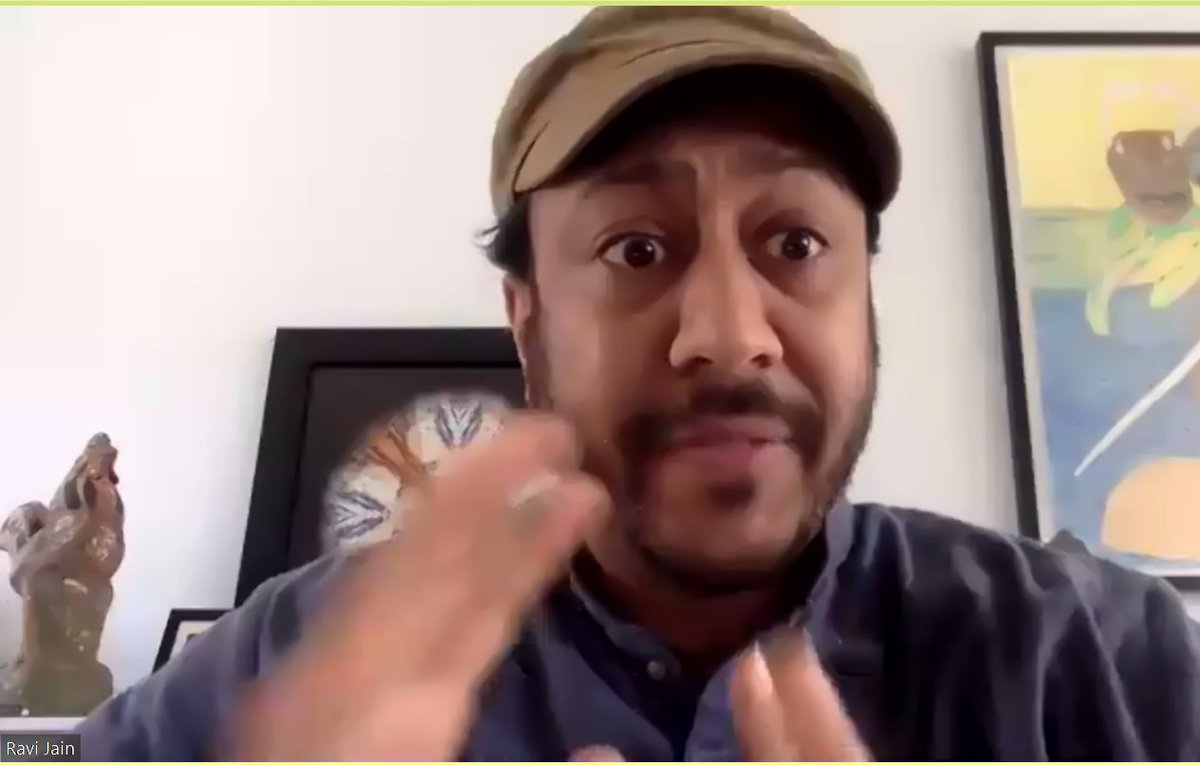 CANURB's tweet photo. '@instantravi passionately speaks about "meanwhile" leases as a way to activate empty spaces to create better economic value for everyone, including artists. And how can arts be helpful in recovery #BringBackMainStreet #RestoreTheCore #CityTalk https://t.co/Uv0LTt4WIz
