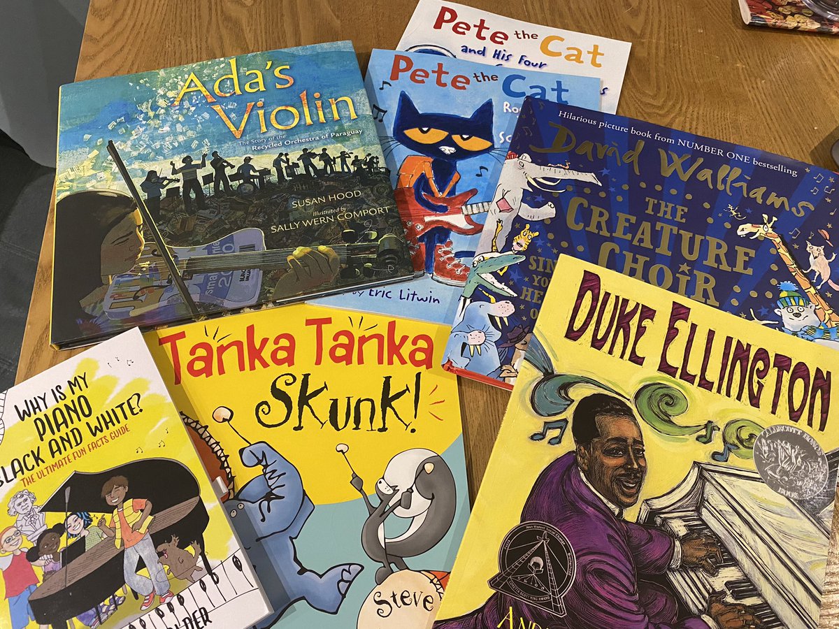 WoodyMusicians's tweet photo. Happy World Book Day! Hereβs some of Ms Minerβs new purchases - all books about Music! Have you read any of these? @TheWhyBooks @LambethMusic @PrimaryWoody @Artsmarkaward #musicalbooks https://t.co/hQ5bcKX2MB