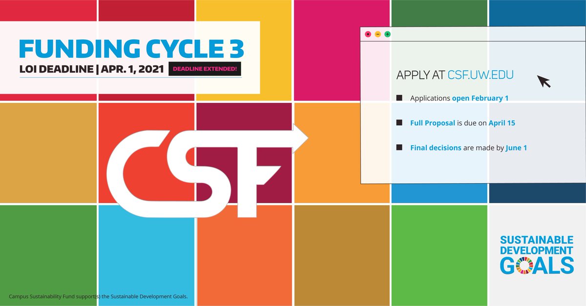 uwcsf's tweet photo. The CSF Funding cycle 3 deadline is extended. The Letter of Intent is due April 1st and the Full Proposal is Due April 15th. Apply here https://t.co/9gzGVOYzFV https://t.co/eYF5LPL5QT