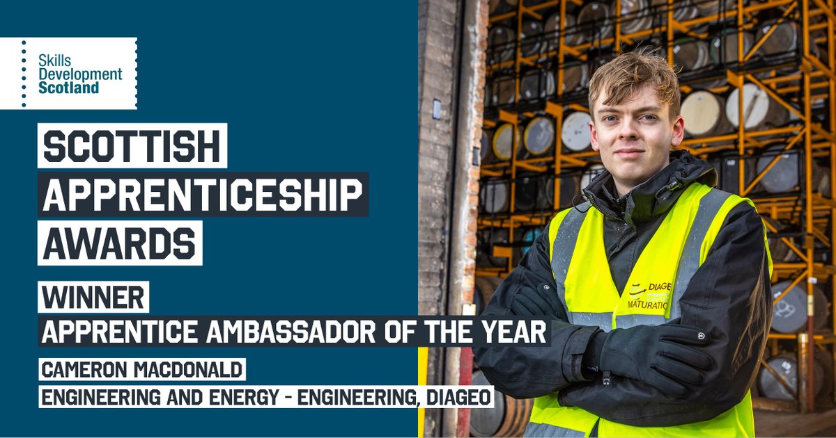 Our penultimate award is the Apprentice Ambassador of the Year, sponsored by Scotland's Apprentice Network

The winner is Cameron MacDonald from @DiageoGB – congratulations! 🙌🎉 

Read about Cameron’s inspirational work: fal.cn/3dN9B

#ScotAppAwards #ScotAppWeek21