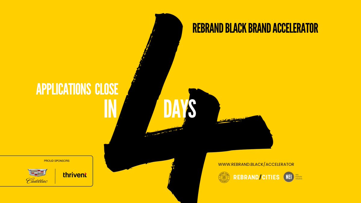 Hello Black Owned Business Owners?   Did you know that the Rebrand Black Brand Accelerator was designed for you?  Applications close in 4 - Days on March 8th by 11:59 PM EST. Reserve your spot. rebrand.black/accelerator