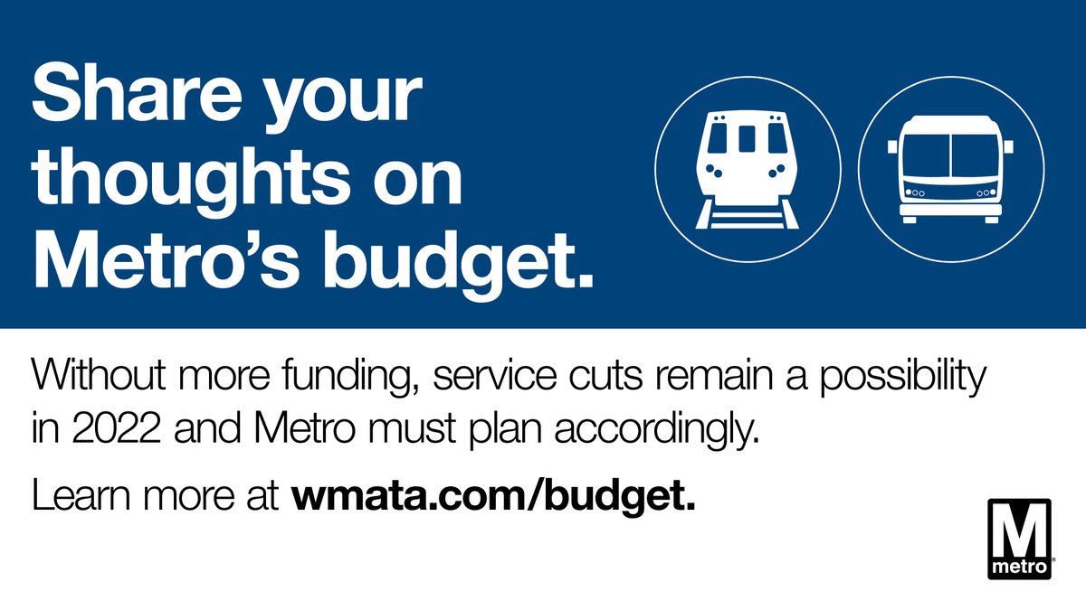 Next week: Metro Board to host four virtual public hearings on FY22 budget wmata.com/about/news/FY2… #wmata