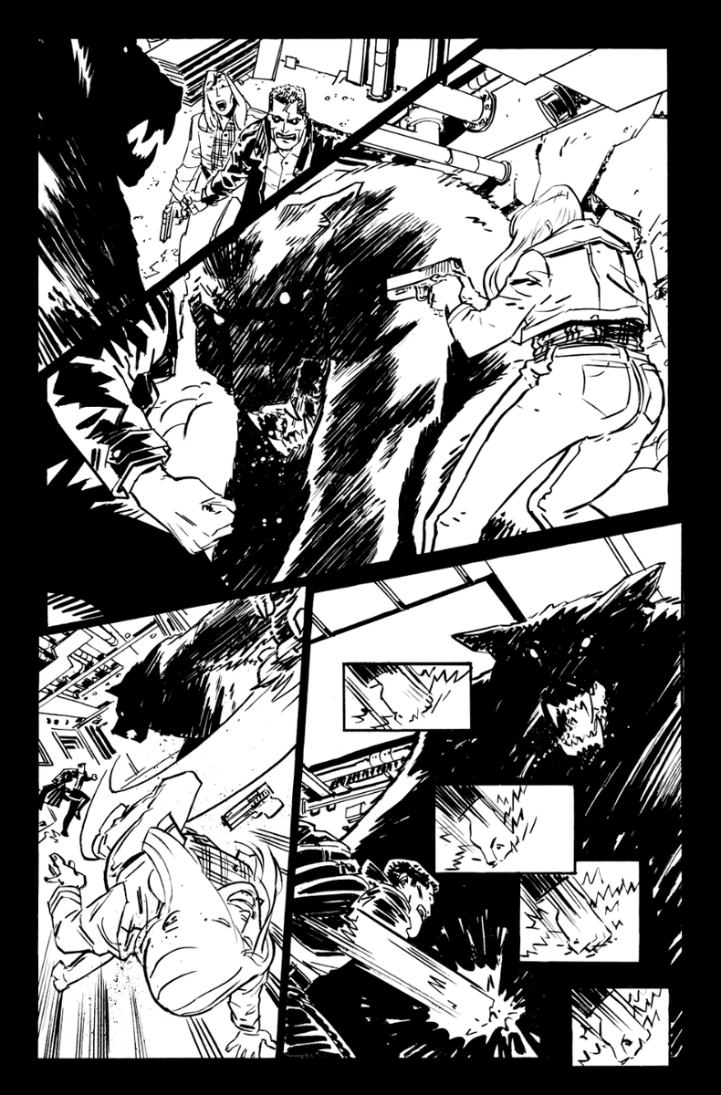 I don't think I've posted these before? I don't remember. But this fight scene from mine and @ZacBeThompson's quick run on Angel was super fuckin fun to design/draw so I'm putting all 6 inked pages of it up here. 

It's been out long enough right? 
1/2 