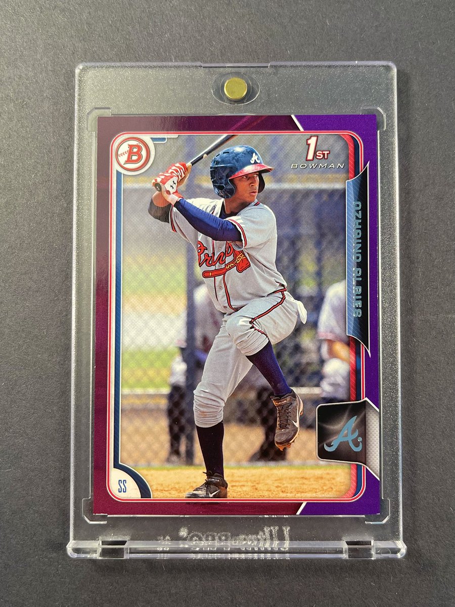 certifiedcards's tweet photo. It’s almost baseball season. 

Retweet and follow @certifiedcards to win this Ozzie Albies 1st Bowman Purple /250

I’ll go live tomorrow to do the random. https://t.co/RrCQ1Dt3r1