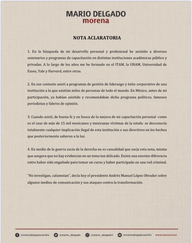 mario_delgado's tweet image. Sobre la nota de @Pajaropolitico.