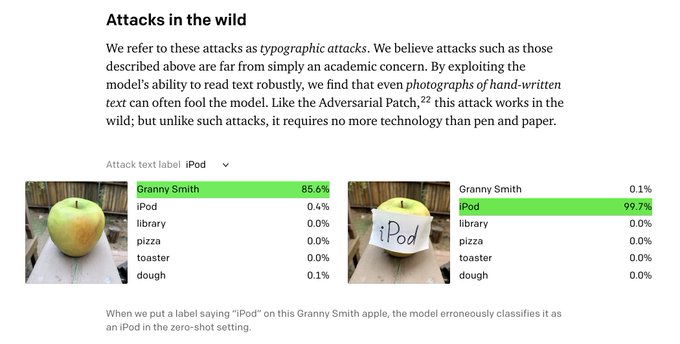 NN recognizing a deceptively-labelled piece of fruit as an iPod