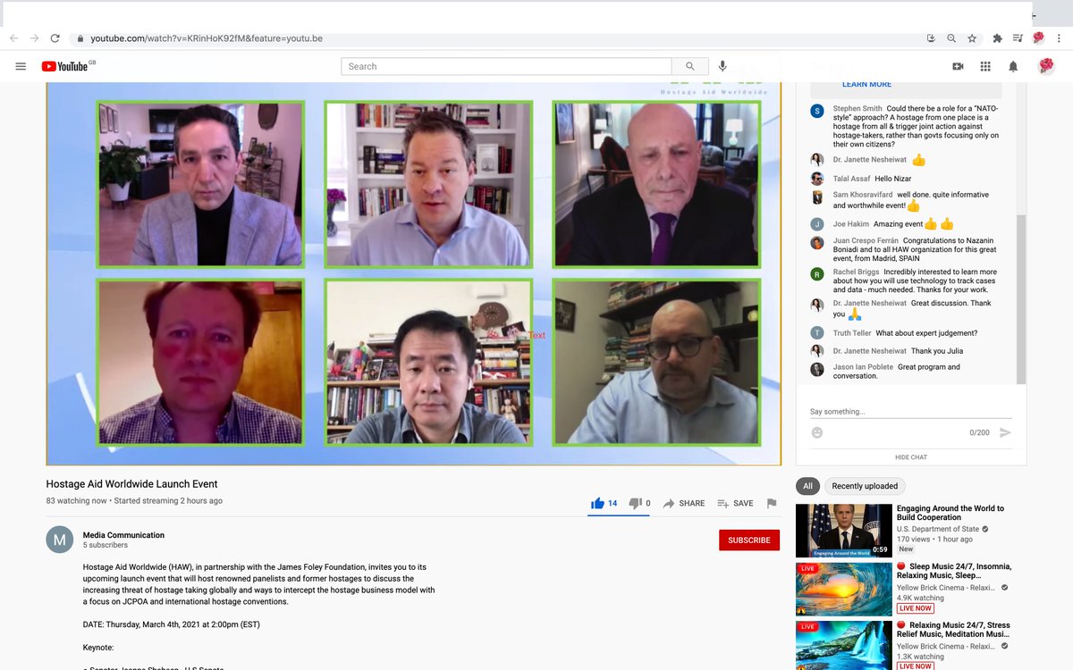 NazeninA's tweet photo. #HostageAid Worldwide Launch Event @sdehghanpour @FreeNazanin @XiyueWang9 @jrezaian @FreeNizarZakka @HostageAid https://t.co/6QOhCo99OR via @YouTube https://t.co/CheuG3qji1