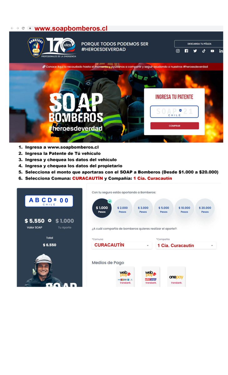 jpizareck's tweet photo. Aportar mediante el SOAP a la Primera Compañía de Bomberos de Curacautín.
Entra a https://t.co/kcOCE0MgVY
Ingresa Patente
Chequea los datos del vehículo y los del propietario
Selecciona el monto que aportaras a Bomberos
Indica Comuna CURACAUTÍN y Compañía: 1 Cía. Curacautín https://t.co/JSVbK6gPHp