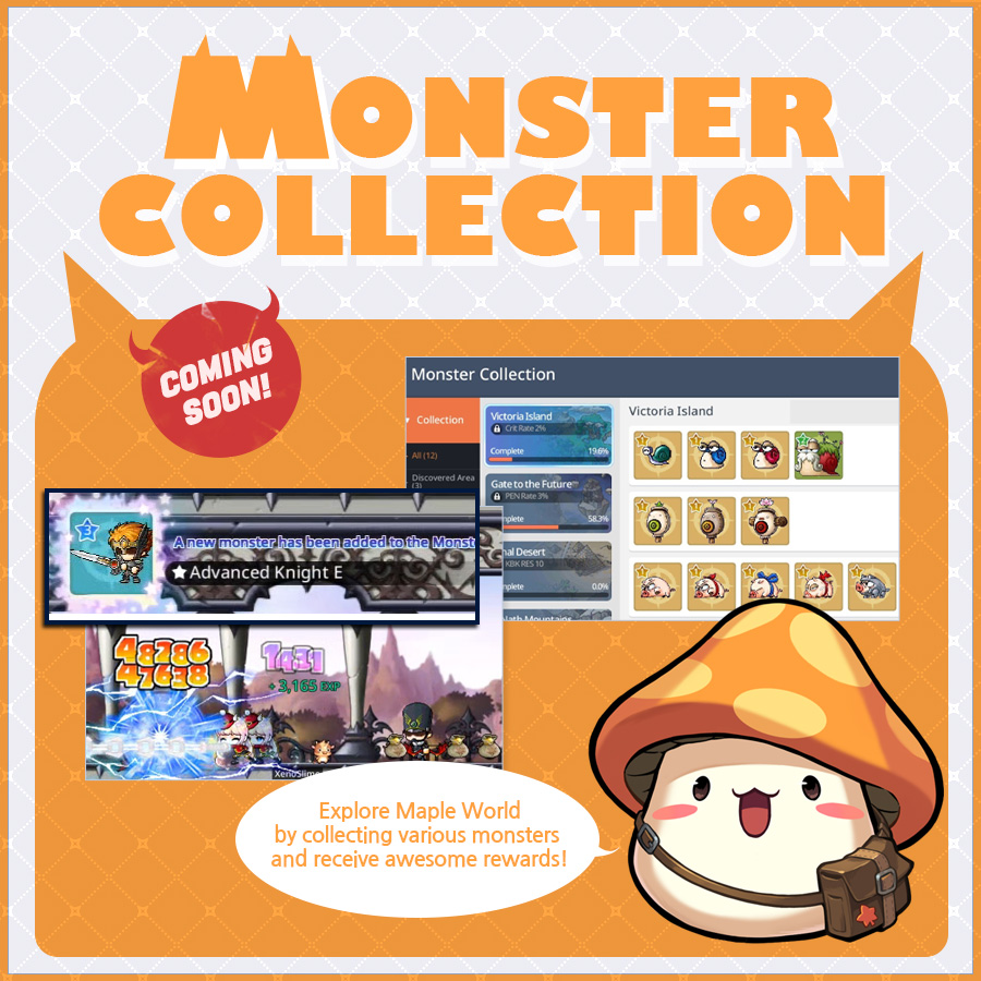 PlayMapleM's tweet photo. Get excited for our upcoming update, because Monster Collection will be coming #MapleStoryM! 😈Time to discover different monsters in Maple World! 🔎👀
 #UpdateTeaser https://t.co/YPtmZ1302U