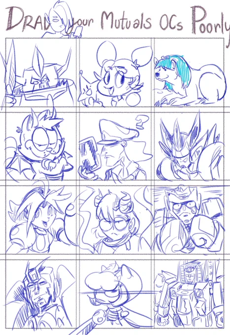 Draw your Mutual's OCs Poorly part.. 5? Thank you all for letting me borrow your characters for a bit &lt;3
#gogoandyart 